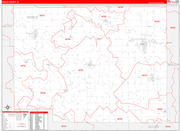 Noble County, IN Zip Code Map