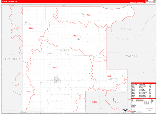 Noble County, OK Carrier Route Wall Map
