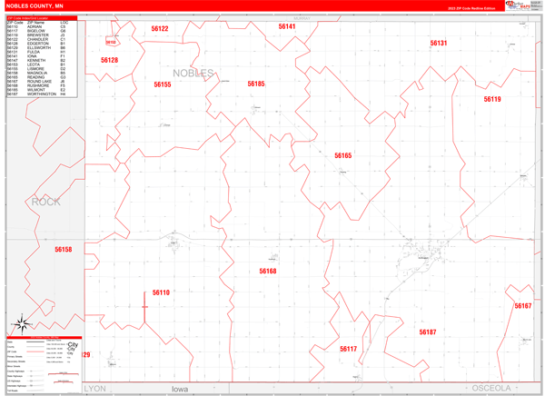 Nobles County, MN Zip Code Wall Map