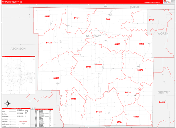 Nodaway County Wall Map Red Line Style