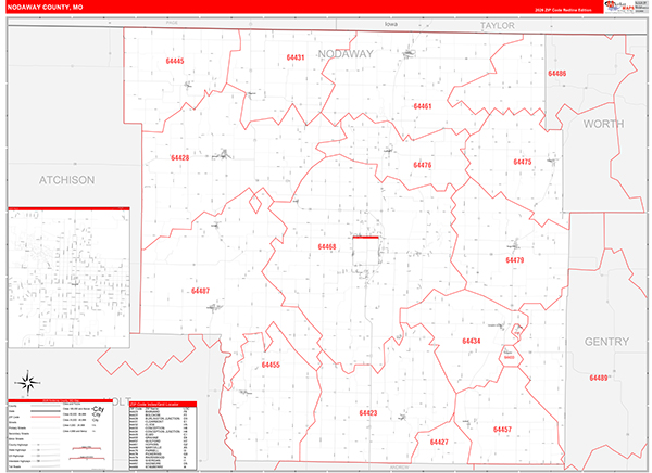 Nodaway County, MO Map Red Line Style