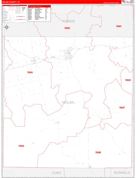 Nolan County, TX Zip Code Map