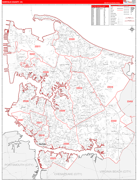 Norfolk County, VA Zip Code Map
