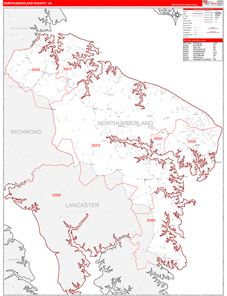 Northumberland County, VA Zip Code Map