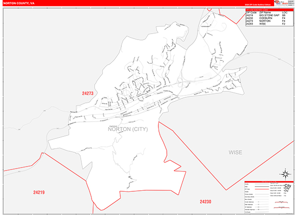 Norton County, VA Zip Code Wall Map