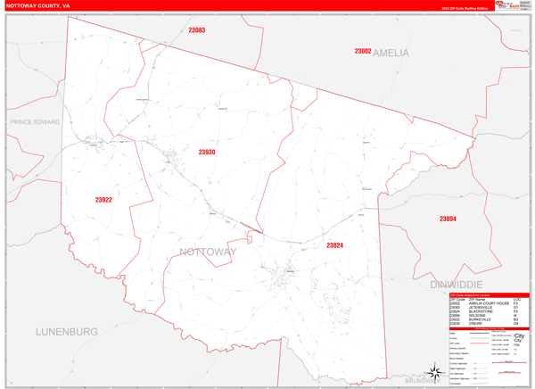 Nottoway County Digital Map Red Line Style