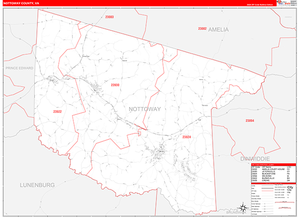 Nottoway County, VA Zip Code Map