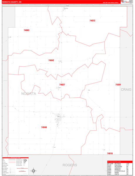 Nowata County, OK Wall Map Red Line Style