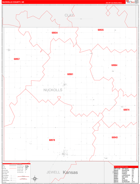 Nuckolls County, NE Wall Map Red Line Style