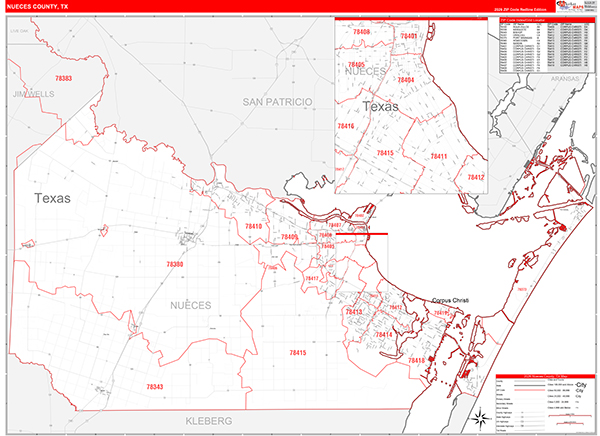 Nueces County, TX Zip Code Map