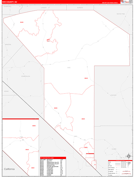 Nye County, NV Zip Code Map