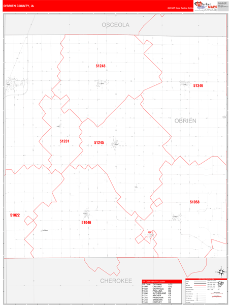 O'Brien County, IA<br />5 Digit Zip Code<br />Red Line Style 2026