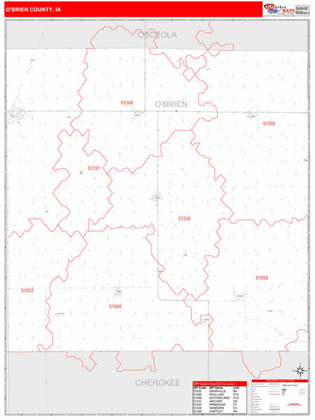 O'Brien County Digital Map Red Line Style