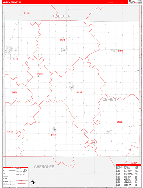 O'Brien County, IA Zip Code Wall Map