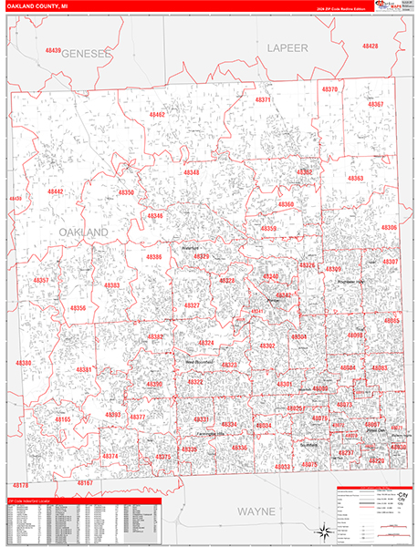 Oakland County, MI Zip Code Map