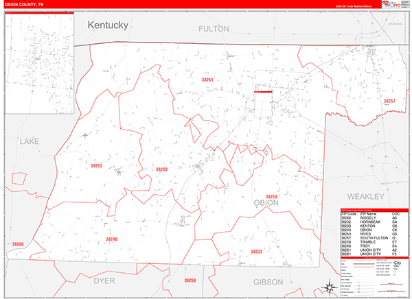 Obion County, TN Zip Code Map