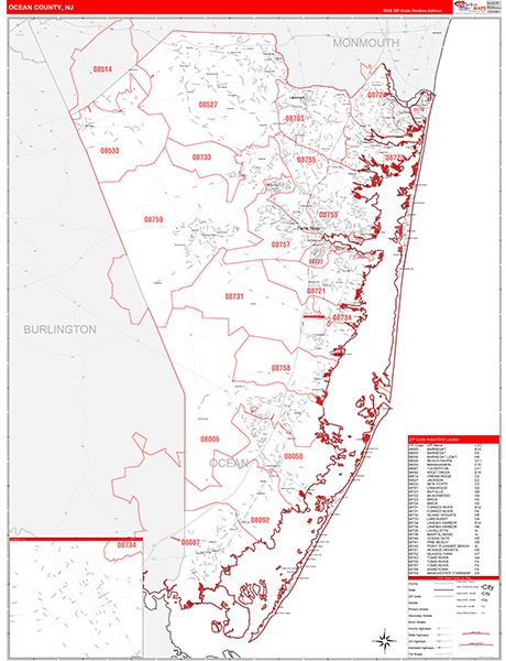 Ocean County, NJ Zip Code Map