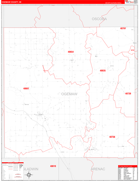 Ogemaw County Digital Map Red Line Style
