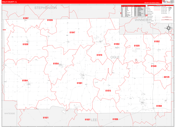 Ogle County, IL Zip Code Wall Map