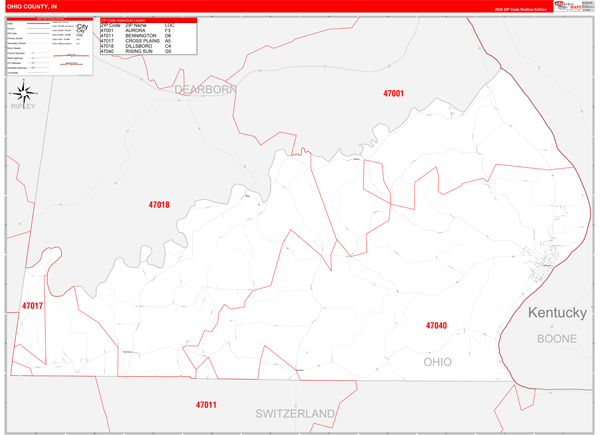 Ohio County, IN Wall Map Red Line Style
