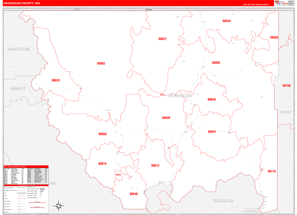 Okanogan County Digital Map Red Line Style