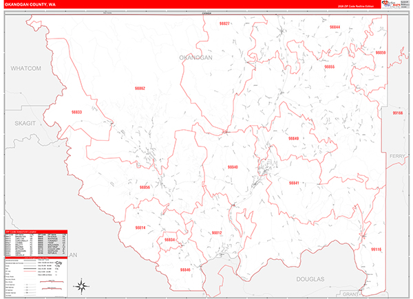 Okanogan County, WA Wall Map Red Line Style