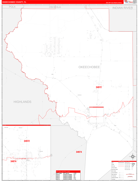 Okeechobee County Digital Map Red Line Style