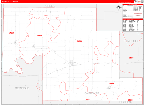 Okfuskee County Digital Map Red Line Style