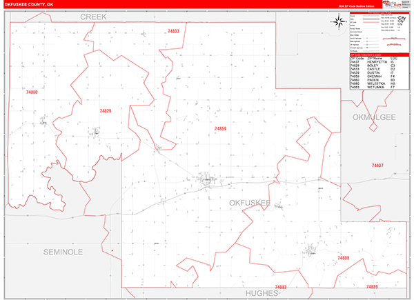 Okfuskee County, OK Carrier Route Wall Map