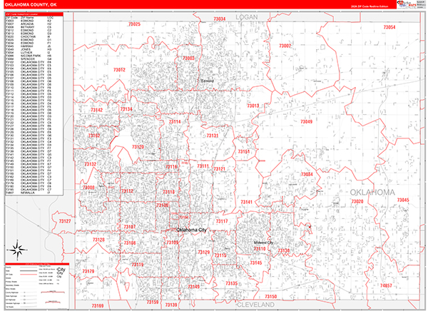 Oklahoma County, OK Carrier Route Wall Map