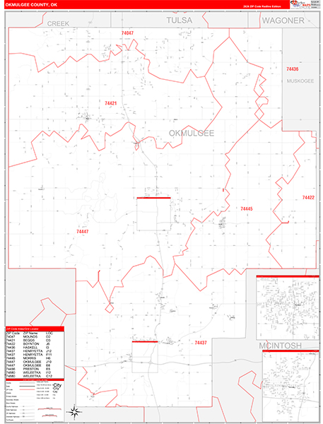 Okmulgee County, OK Carrier Route Wall Map