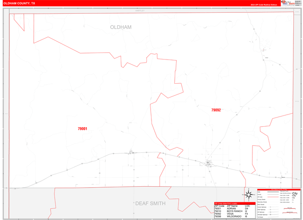 Oldham County Wall Map Red Line Style