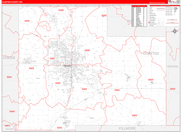 Olmsted County, MN Zip Code Wall Map