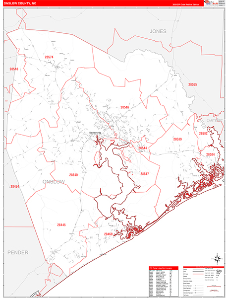 Onslow County, NC Zip Code Map