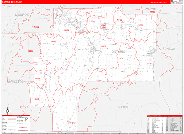 Ontario County, NY Zip Code Map