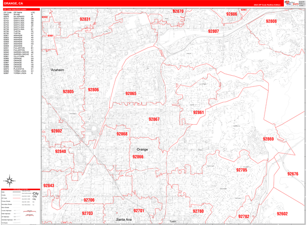 Orange County Digital Map Red Line Style