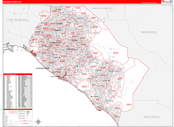 Orange County, CA Map Red Line Style