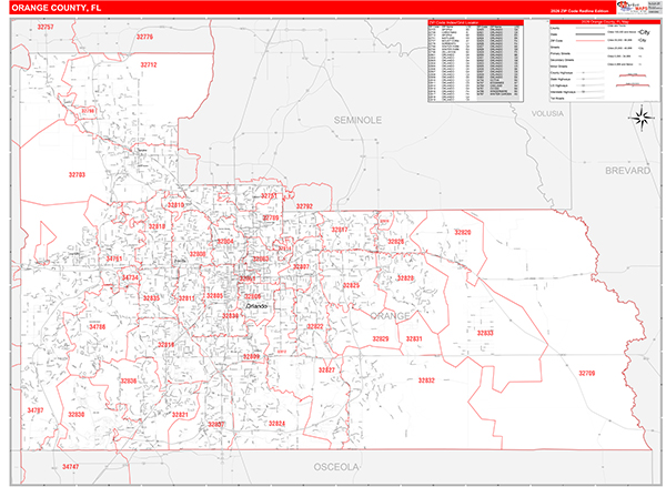 Orange County, FL Zip Code Wall Map