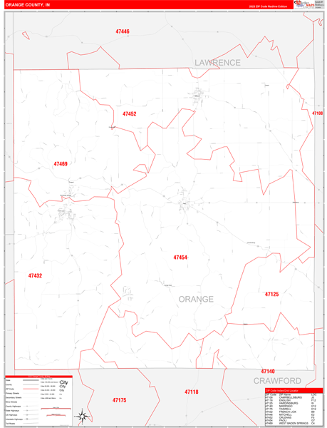 Orange County, IN Zip Code Map