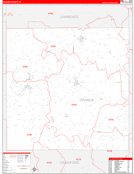 Orange County, IN Zip Code Map