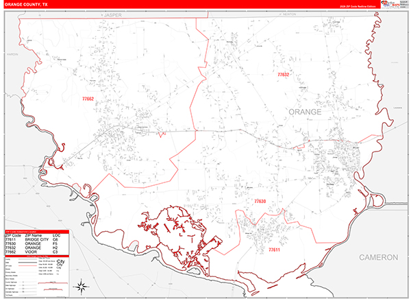 Orange County, TX Zip Code Map