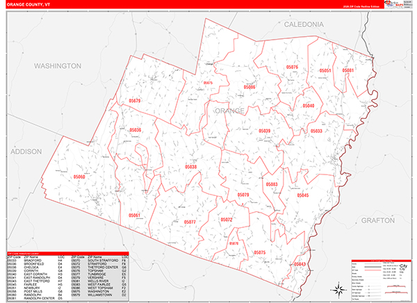 Orange County, VT Carrier Route Wall Map