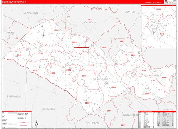 Orangeburg County, SC Zip Code Wall Map