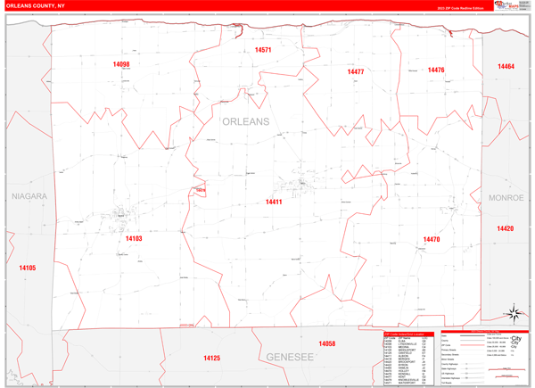 Orleans County Digital Map Red Line Style