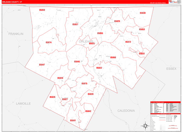 Orleans County, VT Zip Code Wall Map