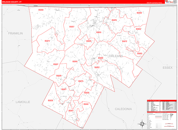 Orleans County, VT Zip Code Wall Map