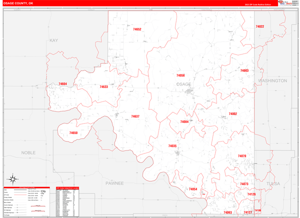 Osage County Ok Zip Code Wall Map Red Line Style By Marketmaps