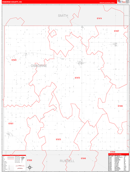 Osborne County, KS Zip Code Map
