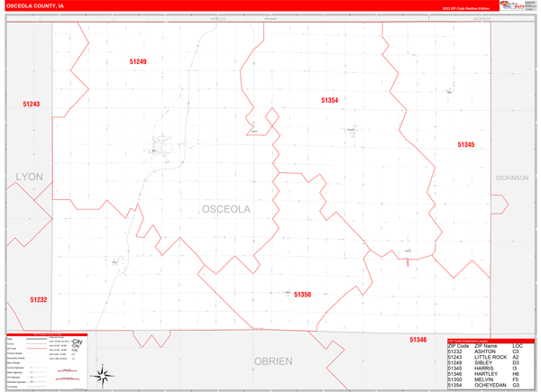 Osceola County, IA Zip Code Wall Map