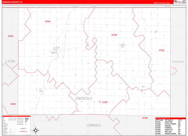 Osceola County, IA Zip Code Wall Map